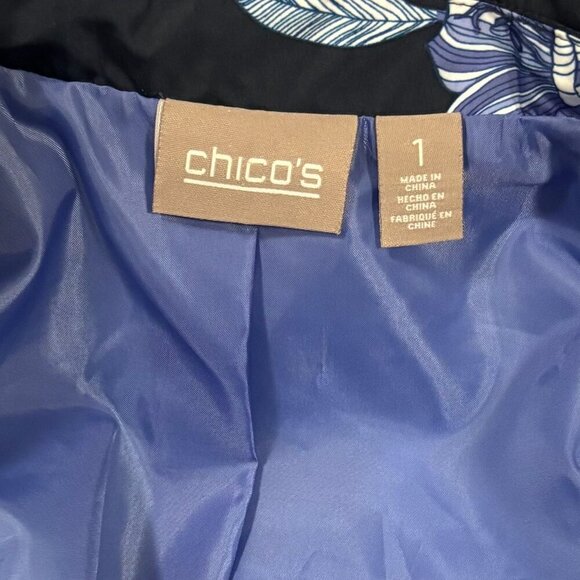 Chicos Womens Hihg Seas Floeal Navy Full Zip Rain Jacket Size 1 - Picture 8 of 9